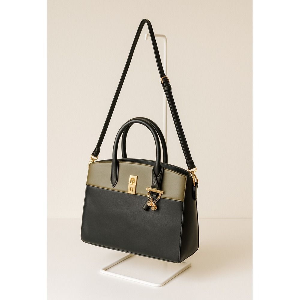 NEW Nine West Black Gold Chain Charm Colorblock Shoulder and Crossbody Tote Bag